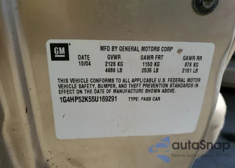 2005 Buick Lesabre Custom из США, поврежденный, VIN 1G4HP52K55U169291